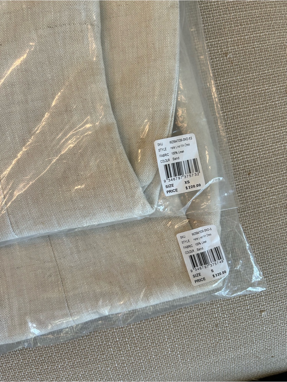 NWT VENROY Halter Linen Mini Dress XS/S Sand Oatmeal Light Beige - Picture 7 of 8